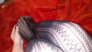 Slowly taking fishnet stockings off of my cute tiny feet tease