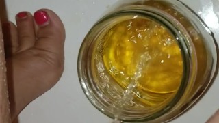 Short Girl Morning Pee In Jar