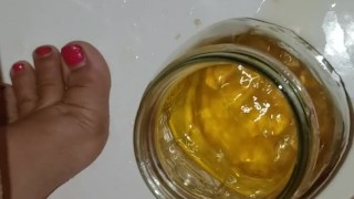 Short Girl Morning Pee In Jar