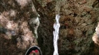 Girl Public Standing Piss On Tree