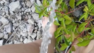 Girl Peeing Outside On Bush Desperation