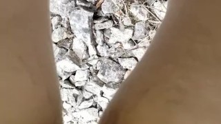 Girl Public Urination On Rock On Public Trail
