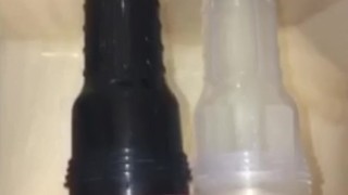 FLESHLIGHT fun. Slow & Sensual thrusting into 2 wall mounted fleshlights.