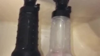 FLESHLIGHT fun. Slow & Sensual thrusting into 2 wall mounted fleshlights.