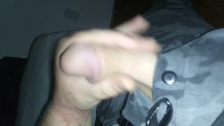 Guy jerks thick dick for slow mo cumshot