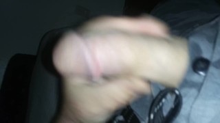 Guy jerks thick dick for slow mo cumshot