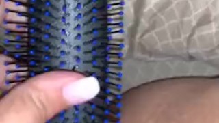 Fucking my pussy with a hairbrush for Daddy