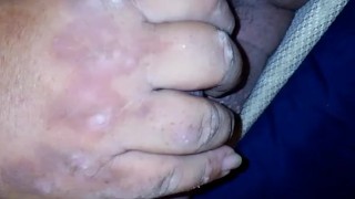 Fat redneck plays with small cock