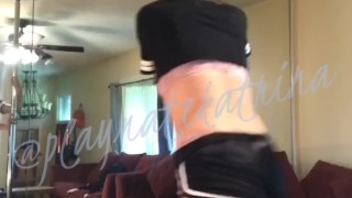 Hot Young Brunette Practices Pole Dancing