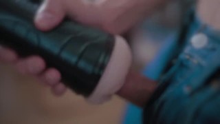 FUCKING A FLESHLIGHT AND CUM SLOW MOTION. TOY HANDJOB