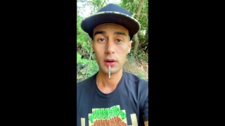 Skater boy spits cum outdoor