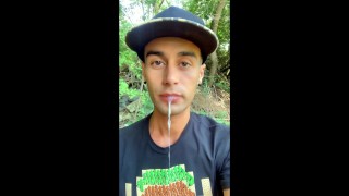 Skater boy spits cum outdoor