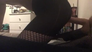 Moaning while taking a thick dildo