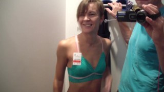 sex in a wardrobe cabine in a shop with underwear