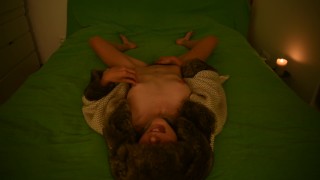 sexy amateur masturbating and moan on the bed wearing fur coat