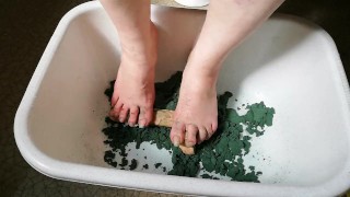 Fun with green foam and dildo