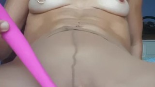 Little Wet Kitty Fucks Herself While Wearing Nude Pantyhose! So Wet!