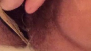 Post Orgasm Piss in Black Panties Hairy Mature MILF Pierced Labia