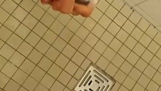 Hung teen DomTop almost caught shooting huge cumshot in public shower