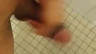 Hung teen DomTop almost caught shooting huge cumshot in public shower