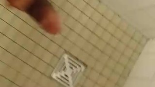 Hung teen DomTop almost caught shooting huge cumshot in public shower
