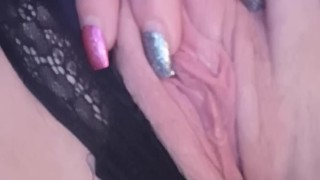 Fingering myself and running my pierced clit