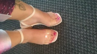 Fat feet in transparent heels BBW