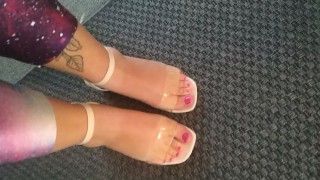 Fat feet in transparent heels BBW
