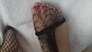 Chubby fat BBW tiny feet in sexy black tights