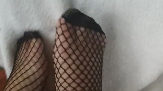 Chubby fat BBW tiny feet in sexy black tights