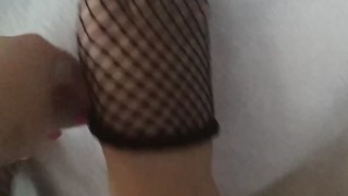 Chubby fat BBW tiny feet in sexy black tights
