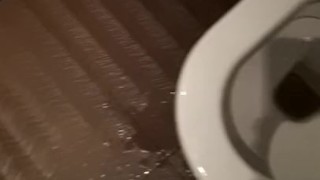 Pee desperation in public toilet Female POV mess