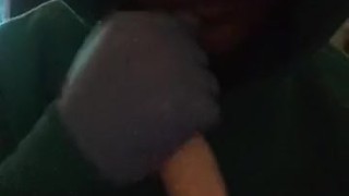 Black girl sucks white dildo
