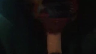 Black girl sucks white dildo