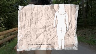 Does she dare to leave her clothes and walk naked to the forest entrance?