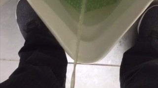 Quick public/work bathroom jerk off and cum & urinate