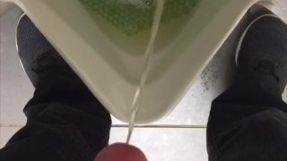 Quick public/work bathroom jerk off and cum & urinate