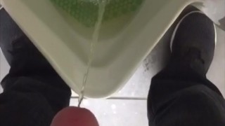Quick public/work bathroom jerk off and cum & urinate