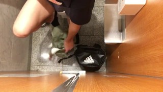 Jerking off in a shopping mall toilet