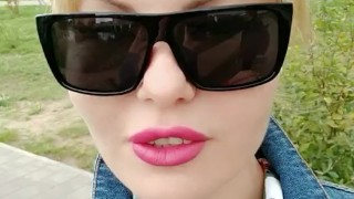 Risky tit flashes in a public park, a sweet voiced blondie