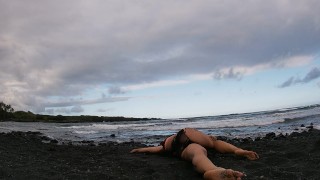 one piece black sand beach yoga 5-22-19