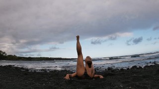 one piece black sand beach yoga 5-22-19
