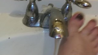Foot washing in sink