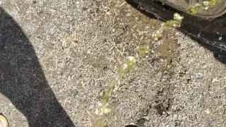 Short Country Girl Morning Piss On Tire