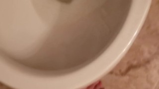 Girl Peeing Like Boy Over Toliet. MESSY.