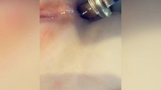 Pushing out my glass dildo
