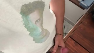 young and handsome guy slams his cock on the table