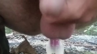 Anal dildo cumshot by the road