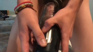 skinny long haired teen unboxes and fucks sex toy