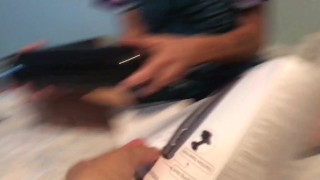 skinny long haired teen unboxes and fucks sex toy